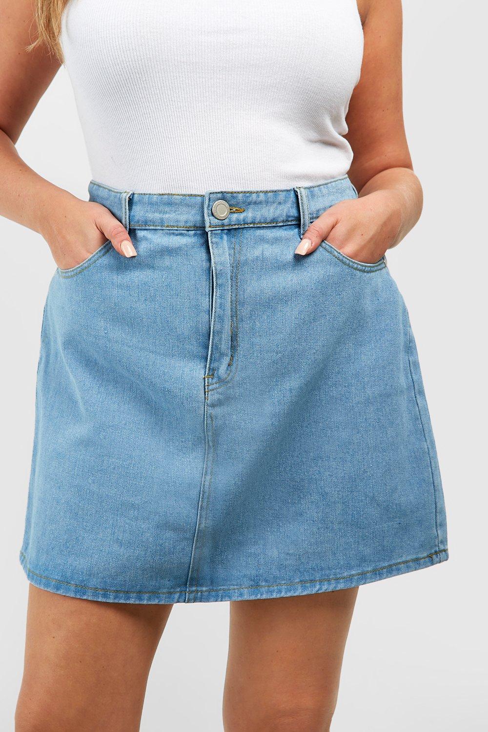 Boohoo plus size denim on sale skirt